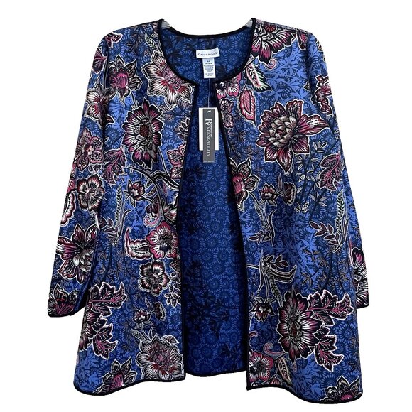 Catherines Reversible Jacket Blazer 14 / 16W Floral Open NWT Business Casual - Picture 1 of 13